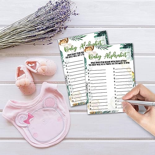 Qoamp Woodland Baby Bingo Baby Shower Games, 25 Safari Animals Gender Neutral Cards, Gender Reveal Party Game Set for Women, Men-A50