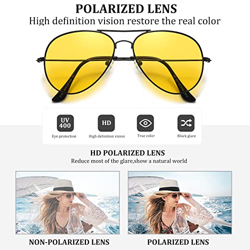 Outray Night Vision Polarized Aviator Sunglasses for Driving (Black Frame/Yellow Lens, Yellow)