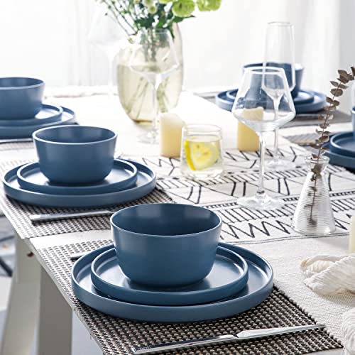 AmorArc Ceramic Plates Set of 6, Matte Glaze 8.0 Inch Dishes Set for Kitchen, Dessert,Salad,Appetizer, Small Dinner Plates, Microwave & Dishwasher Safe, Scratch Resistant, Matte Blue