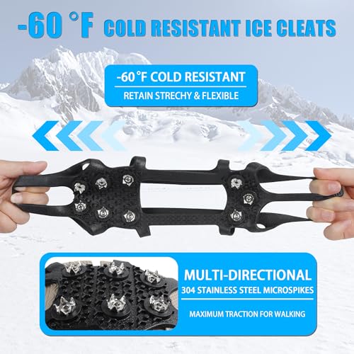 Walk Traction Ice Cleats, Anti-Skid Ice Snow Grips 9 Stainless Steel Studs Winter Crampons with Straps Over Shoe Boots for Hiking Climbing,Ice Fishing and Walking Small