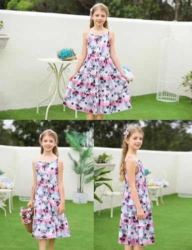 Enlifety Space Dress for Girls Size 11-12T Purple Galaxy Dresses Casual Spaghetti Straps Dress for Birthday Gift
