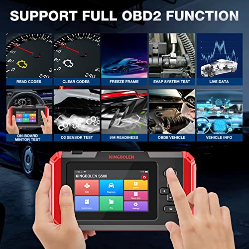 KINGBOLEN S500 OBD2 Diagnostic Scanner,Engine/TCM/SRS/ABS 4 System Automotive Scan tool with 6 Service,AutoVIN Car Code Reader,OIL Reset Brake SAS Throttle Adapt Inject ABS Bleed,Lifetime Free Upgrade