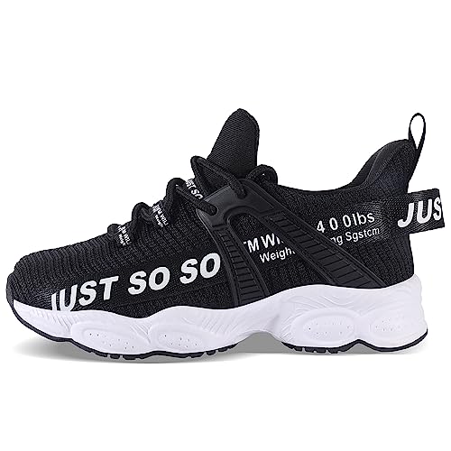 COKAFIL Boys Girls Running Shoes Tennis Lightweight Sneakers for Little Kids/Big Kids, Black, 5 Y/36 EU