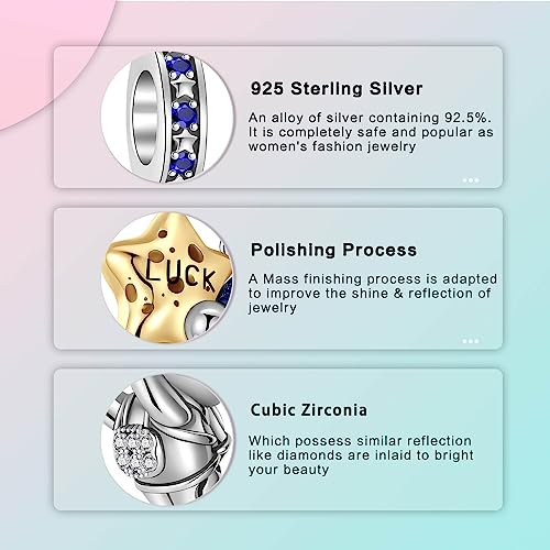 LUXILLA Happy Birthday Dangle Charm 925 Sterling Silver Charms fits Bracelets Necklace Pendant Bead Charms Jewelry Gift for Women