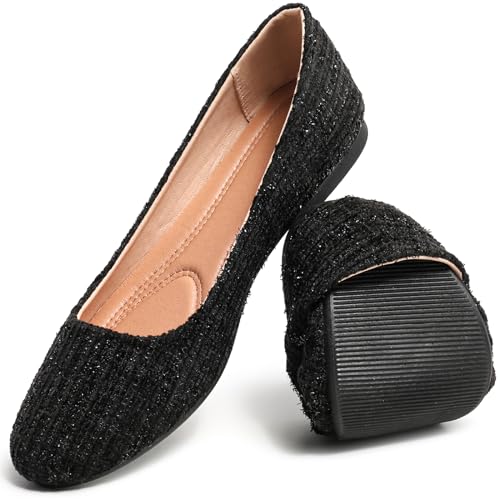 HEAWISH Women’s Round Toe Flats Shoes Ballet Flats Dressy Comfortable Flats for Women(Black, US6)