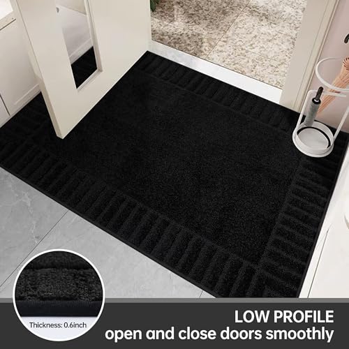 BEQHAUSE Door-Mat-Non-Slip Front Door Mat Washable Low-Profile Entrance Mats for Front Door Entry Dirt Trapper Door Mat Absorbent Welcome Mats,20"x32",Black