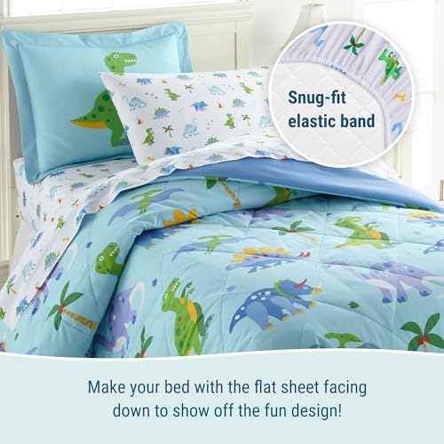 Wildkin 5-Piece Twin Bedding Set – 100% Cotton Comforter, Sheets & Pillowcase for Cozy Cuddles - Dinosaur Land