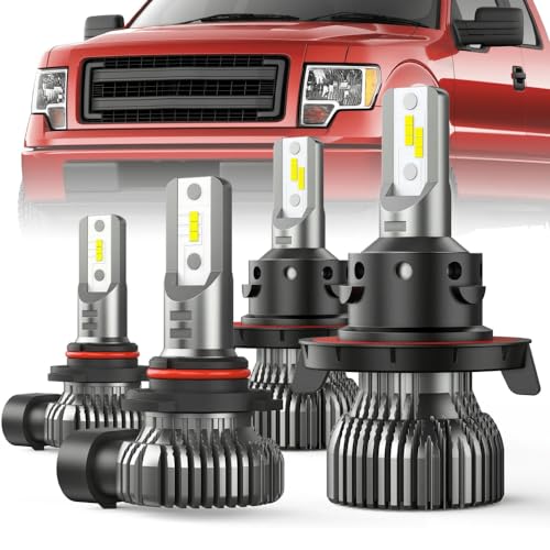 Nilight LED Headlight and Fog Light Bulbs Fits For Ford F150 F250 F350 (2004-2014), Halogen Headlamp Upgrade Replacement, Compact Size, 6000K Cool White, 4-Pack