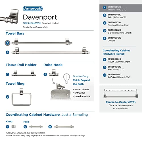 Amerock BH3605426 | Chrome Towel Bar | 24 in (610 mm) Towel Rack | Davenport | Bathroom Towel Holder | Bathroom Hardware | Bath Accessories