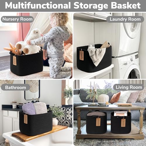 Goodpick Woven Basket, Storage Baskets for Shelves, Small Laundry Basket Pack of 3, Toy Baskets Storage Kids, Towel Baskets for Bedroom, Living Room, 13 x 10 x 9 Inches, Black