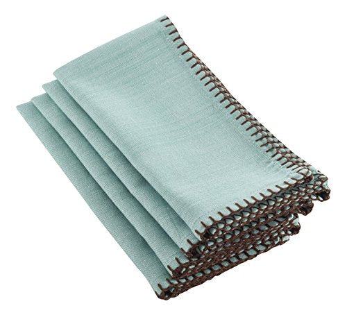 Saro Lifestyle Whip Stitched Design Napkin (Set of 4), Aqua, 20"