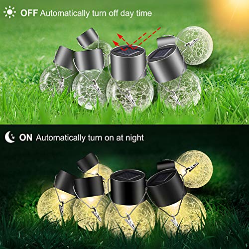 Solar Lights Outdoor Hanging Decorative Globe 8 Pack, Waterproof Solar Lantern with Handle and Clip, Solar Powered Glass Ball Lights for Garden Yard Fence Tree Umbrella Holiday Décor, Warm White
