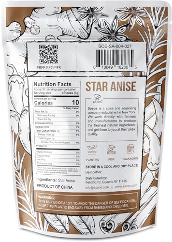 Soeos Star Anise, Anise Seeds, Whole Chinese Star Anise Pods for Baking and Tea, Star Anise Whole, 4 oz