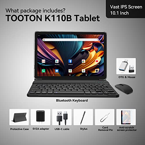 2024 Tablet 10.1 Inch 2 in 1 Android Tablet with keyboard Octa-Core 8(4+4 Virtual)+128GB Storage 1TB Expandable, 13+8MP Camera, Newest Tablets PC with Case Mouse Stylus Support 5G WiFi, IPS FHD Screen