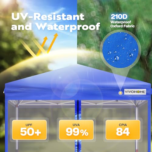 VIVOHOME 8x8ft Easy Pop-Up Screen Tent, Outdoor Canopy Tent Mosquito Netting, 2 Zipper Doors, and Roller Bag for Yard Camping Picnic Party Events, Blue