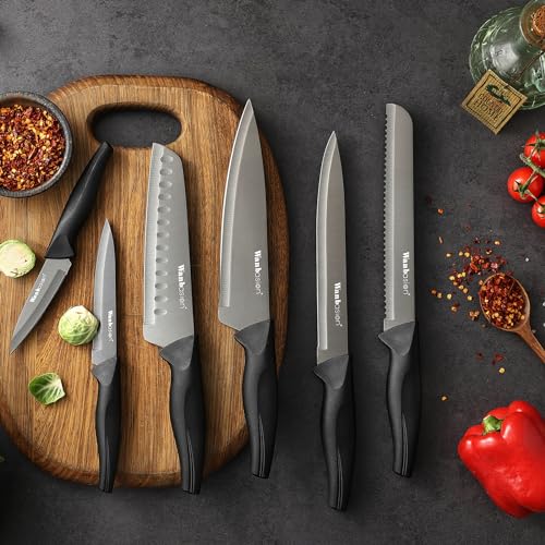 Wanbasion Black Professional Kitchen Knife Chef Set, Stainless Steel, Dishwasher Safe with Sheathes