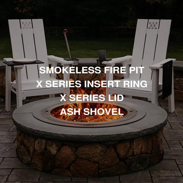 Breeo Smokeless Fire Pit Insert Bundle – X Series Insert Ring, Lid, and Ash Shovel Included – Fits Stone or Brick Surround 27" - 33" Diameter – Outdoor Fire Pit Upgrade - X24 Series, Stainless Steel
