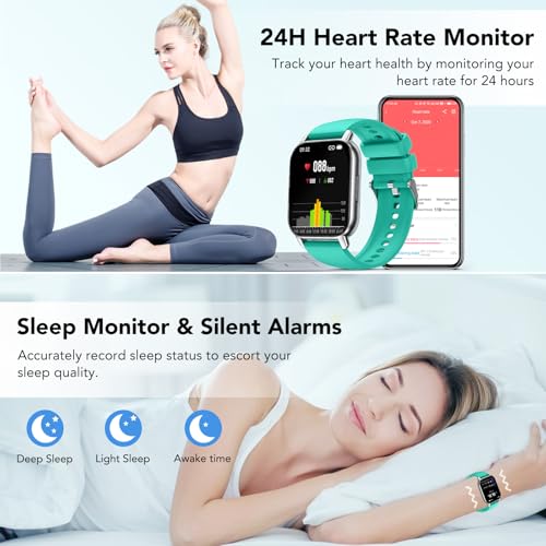 Smart Watch (Answer/Make Calls), Smartwatch for Men Women, 112 Sport Modes, IP68 Waterproof, Fitness Activity Tracker, Heart Rate Monitor Sleep Step Counter, Green