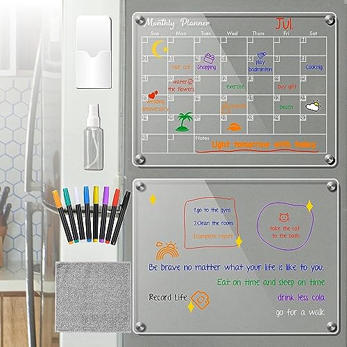 Acrylic Magnetic Calendar for Fridge and Wall, 16”x12” Monthly and Weekly Dry Erase Board with 8 Markers and Free Accessories (2 Pack)