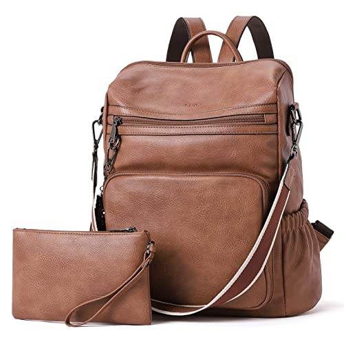 CLUCI Backpack Purse for Women Large Womens Backpack Leather Travel Backpack Fashion Backpack Purse Designer Ladies Shoulder Bags with Tassel Two-toned Brown