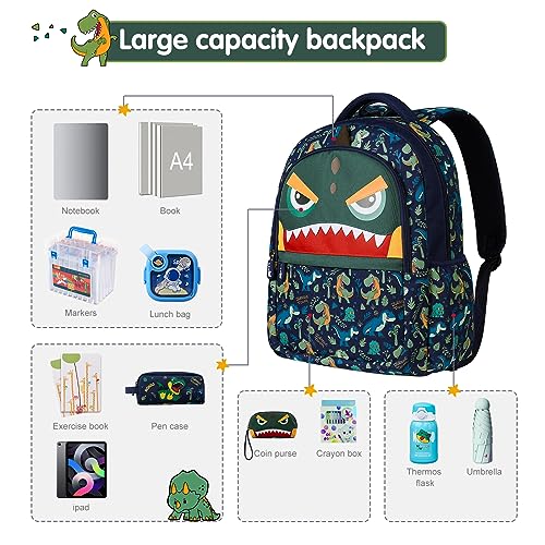 NOHOO Kids Backpack, 16" Lightweight School Backpack, Cool Animal Boys Waterproof Backpacks for Preschool, Primary, Elementary, Middle, Teen