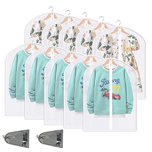 Perber 32" Garment Bags for Hanging Clothes, 10 Packs Suit Bags for Closet Storage, Plastic Waterproof Suit Cover Bags with Zipper for Coats, Shirts (Set of 10)