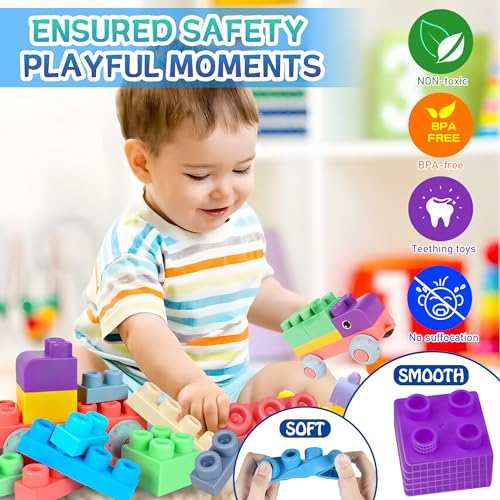 ROHSCE Soft Building Blocks for Toddler, Blocks for Kids 6 Months and up, Large Creative Stacking Blocks 20 PCS STEM Blocks, Toddler Stacking Toy Gifts Colorful Soft Block Sets