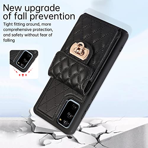 Phone Case for Samsung Galaxy S20 FE 5G 6.5 inch Wallet Cover with Card Holder Shoulder Crossbody Strap Long Lanyard Leather Cell S 20 EF UW S20FE5G S20FE 20S S2O Fan Edition 4G G5 Women Girls Black