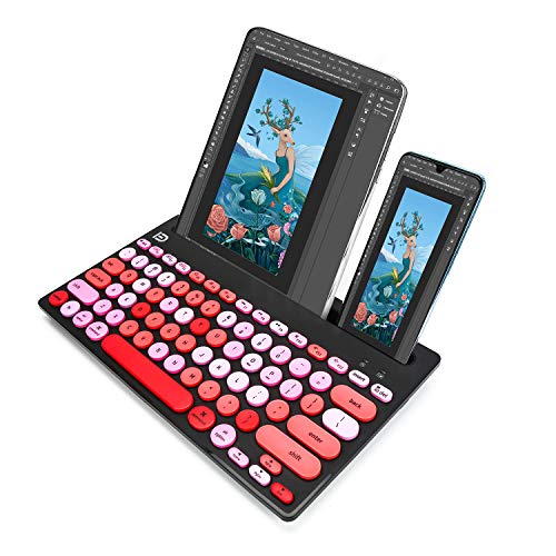 HUO JI Wireless Keyboard Multi-Device, Bluetooth and 2.4G Dual Mode for iPad, Switch to 3 Devices for Cellphone, Tablet, PC, Smart TV, iOS Android Windows, Black Pink