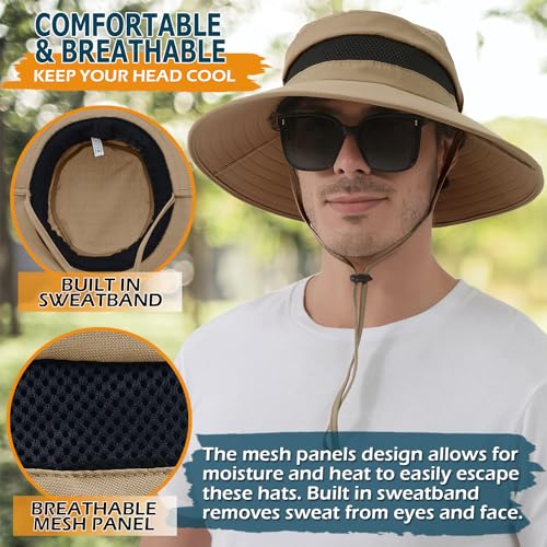 EINSKEY Men's Sun Hat, Rain Waterproof UV Protection Wide Brim Bucket Hat for Beach Travel Golf Safari Garden Fishing Hiking Beige