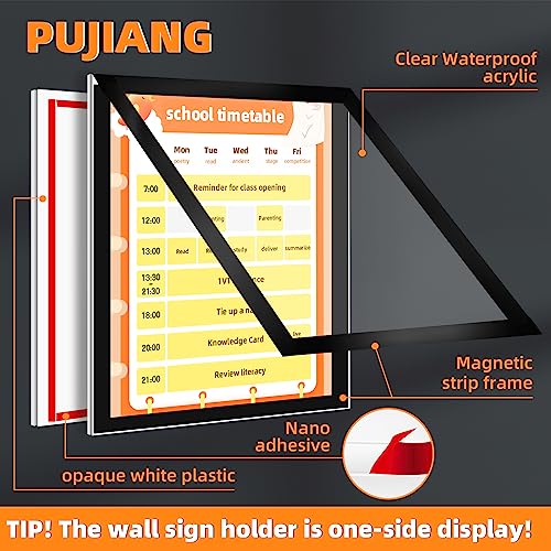 PUJIANG 3Pack Acrylic Sign Holder 8.5x11 Wall Mount,Clear Wall Sign Holder with Tape,Horizontal & Vertical Display,Plastic Sign Holder for Wall Door Glass Window Fridge-No Drilling