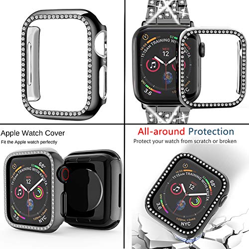 SUPOIX Compatible with Apple Watch Band 41mm + Case, Women Jewelry Bling Diamond Rhinestone Replacement Metal Strap &Soft TPU Protector Case for iWatch Series 8/7(Starlight)
