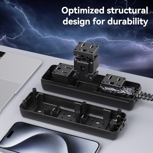 Outdoor Power Strip Weatherproof, 6 FT Outdoor Extension Cord 3 Outlets 1875W Overload Protection, Shock Prevention Surge Protector Power Strip for Kitchen Patio Christmas Lights, Black