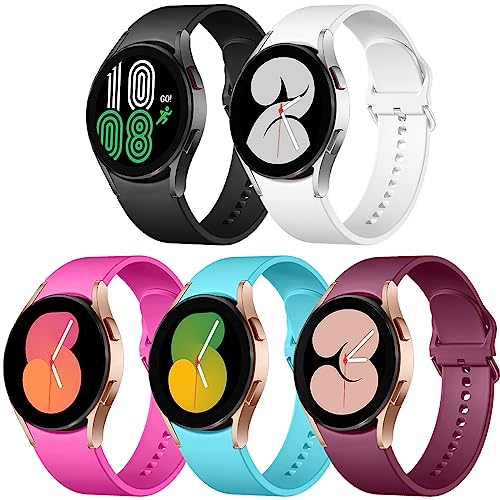 Lerobo 5 Pack No Gap Bands Compatible with Galaxy Watch 7/6/5/4 Band 44mm 40mm/Watch 5 Pro Band/20mm Soft Silicone Sport Strap for Galaxy Watch 6 4 Classic 46mm 43mm 47mm 42mm Replacement Women Men