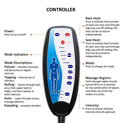 Snailax Massage Cushion with Heat - Memory Foam Neck and Lumbar Support, 10 Vibration Motors for Back and Chair