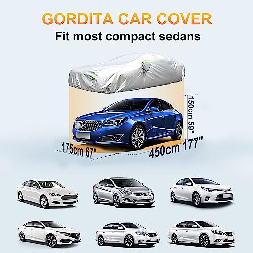 GORDITA Car Cover for Automobiles All Weather Waterproof Universal Fit for Sedan (Length 166"-177")