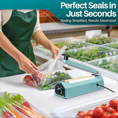 Flexzion Impulse Sealer 8 Inch (200mm) 300W Heat Sealer Machine with Adjustable Heating Mode, No Warm Up Needed, Portable Bag and Seal Impulse with Replacement Element Grip and Teflon Tape
