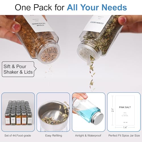 Brippo Spice Drawer Organizer, Includes 24 Spice Jars and 378 Labels with 5-Tier Clear Acrylic Riser Display Stand, Adjustable From 9-to-18 inch Spice Tray for Drawer, Kitchen Drawer Spice Rack Tray