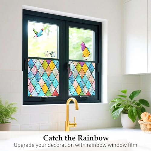 WPCTEV Window Film One Way Mirror Film Daytime Privacy Static Non-Adhesive Decorative Heat Control Anti UV Window Tint for Home and Office Silver 6 Mil 17.5 Inch x 6.5 Feet