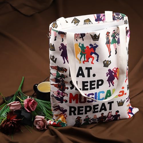 FEELMEM Six the Musical Gift Eat Sleep Musicals Repeat Tote Bag Music Gift Broadway Musical Merchandise Shoulder Bag