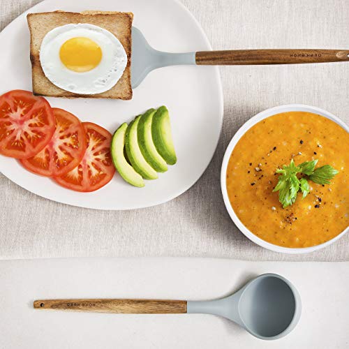 Home Hero 33 Pcs Kitchen Cooking Utensils Set, Non-Stick Silicone Cooking Kitchen Utensils Spatula Set with Holder, Wooden Handle Silicone Kitchen Gadgets Utensil Set (8 Pcs - Gray)