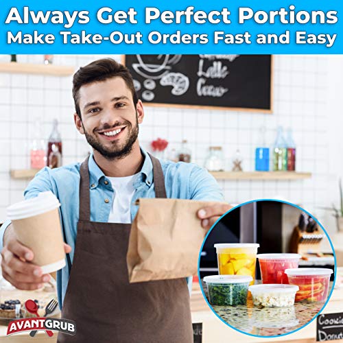 Deli-Grade BPA-Free 8oz Plastic Containers with Lids 48ct. Leakproof Microwavable Portion Container for To-Go Orders, Food Prep and Storage. Reusable Takeout Cups for Restaurant, Cafe and Catering.