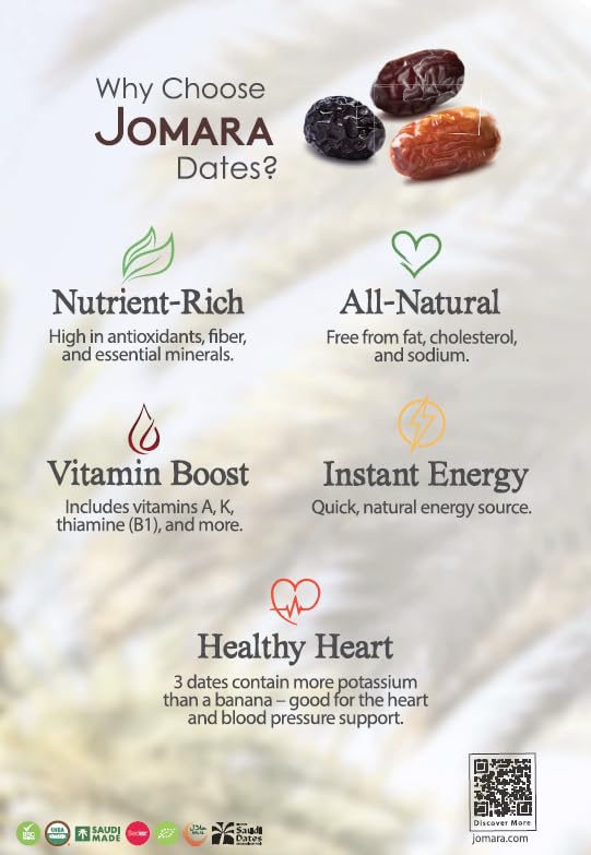 Jomara Khidri Whole Dates | 4.4 lbs | Natural Dried Dates | Healthy Snack | Natural Source of Fiber and Antioxidants | Vegan, Gluten Free, Paleo, Dairy Free