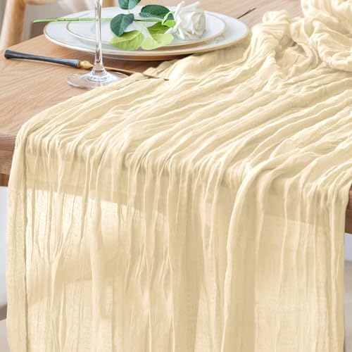 Xiomot 2PCS Table Runner Cheesecloth 10FT Sage Green Boho Gauze Cheese Cloth Rustic Sheer Table Runners for Wedding Bridal Baby Shower Party Decoration