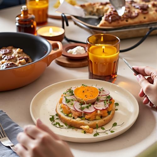 Porcelain 7.4 Inch Dessert Plates Set of 6 - Salad Modern Appetizer Plates - Dishwasher, Microwave, Oven Safe, Smooth Glaze, Scratch Resistant, Beige