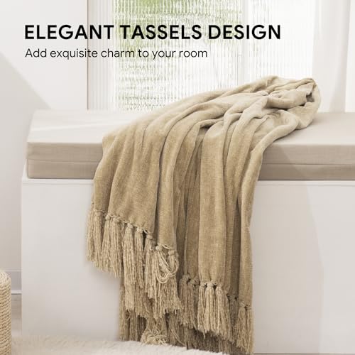 RECYCO Buffalo Paid Chenille Throw Blanket for Couch, Soft Cozy Decorative Buffalo Check Blanket Throw with Tassels for Bed Sofa, Lightweight Chenille Knitted Throw, Plaid Navy Off White, 50'' x 60''