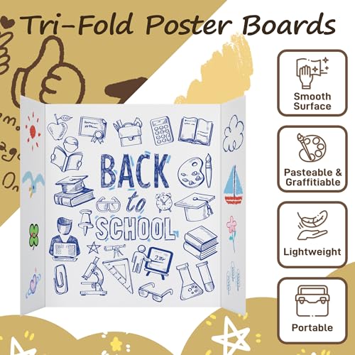 PSHVYM 12 Pcs Small Trifold Poster Board, 21.5 x 14 inches Poster Board with Double Sided Tapes and Cardboard, Corrugated Presentation/Display Board for School Project, Science Fair, Business