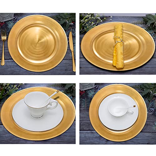 DaCakeWS Reef Charger Plates 13inch, Set 10PCS Plastic Floral Charger Plates Wedding for Dinner,Wedding,Party,Event,Decoration(Reef Rose Gold 10)