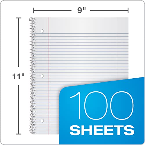 Oxford Spiral Notebook 8.5 X 11, 1 Subject, College Ruled, Water Resistant Cover, 100 Sheets - Pack of 6