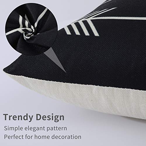 Tosewever Set of 4 Decorative Geometric 16 x 16 Inches Throw Pillow Covers - Modern Pattern Linen Square Pillow Cushion Case for Sofa Couch Bed Home Outdoor Car (16" x 16", Black)